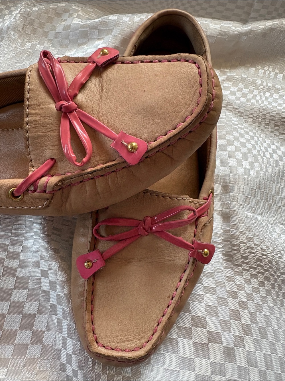 Clarks Leather Loafers with Pink Trim. 
‘Clarks Artisan’
Very Comfortable.